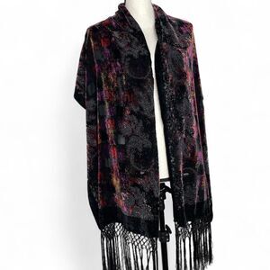 Multicolor Silk Blend Velvet Burnout Paisley Shawl Scarf Wrap Fringe